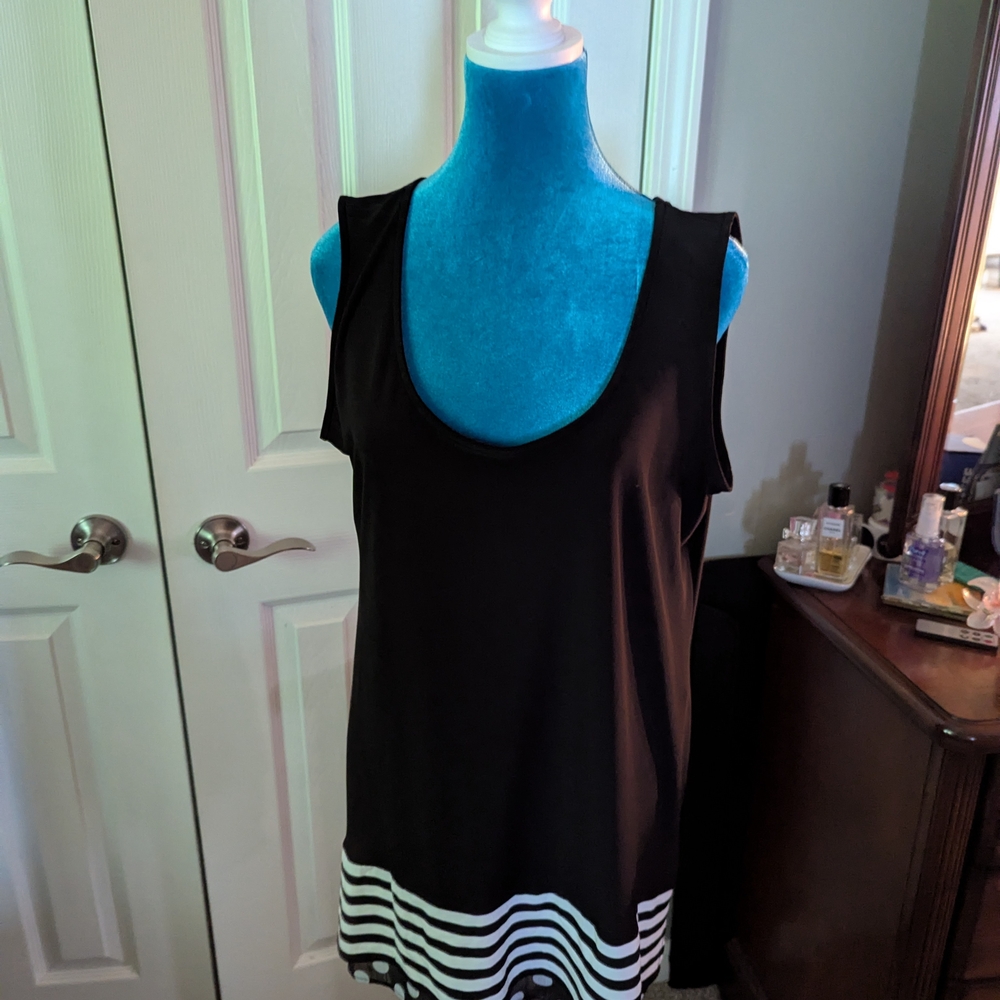 Joseph Ribkoff Black Tank Top with White Striped Hem